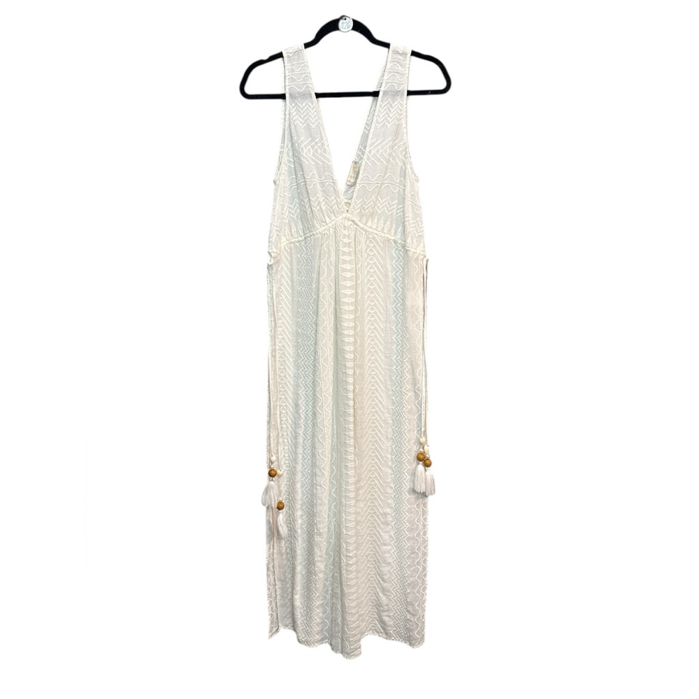 Ramy Brook White Maxi Swim Cover-Up Deep V Slits Tassels MSRP $295 XS - Picture 3 of 6
